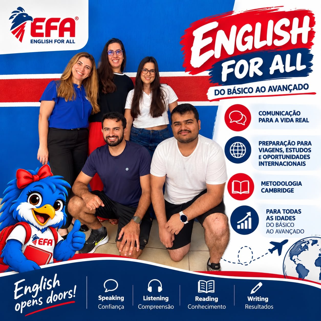 Alunos adultos e equipe da EFA na campanha English for All