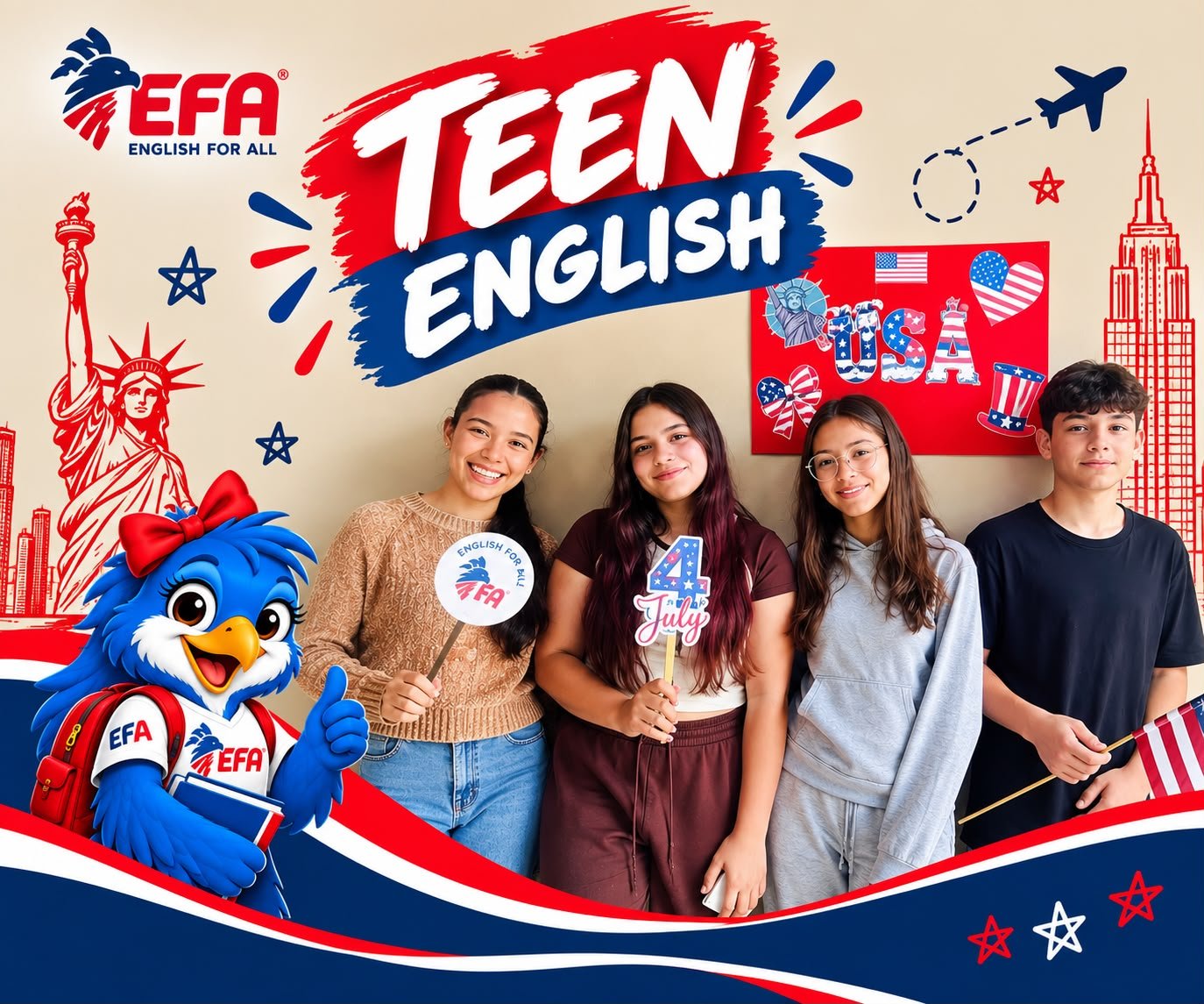 Grupo de adolescentes na campanha Teen English da EFA